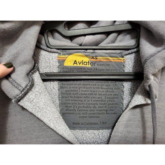 AVIATOR NATION Prism Split Neck Hoodie Grey Embroidered Logo Pullover Sweatshirt - Picture 8 of 11